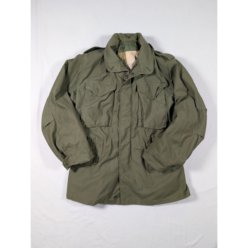 VTG 70s US Army Coat Cold Weather Field Jacket OG 107 M65 Hooded & Liner Green S